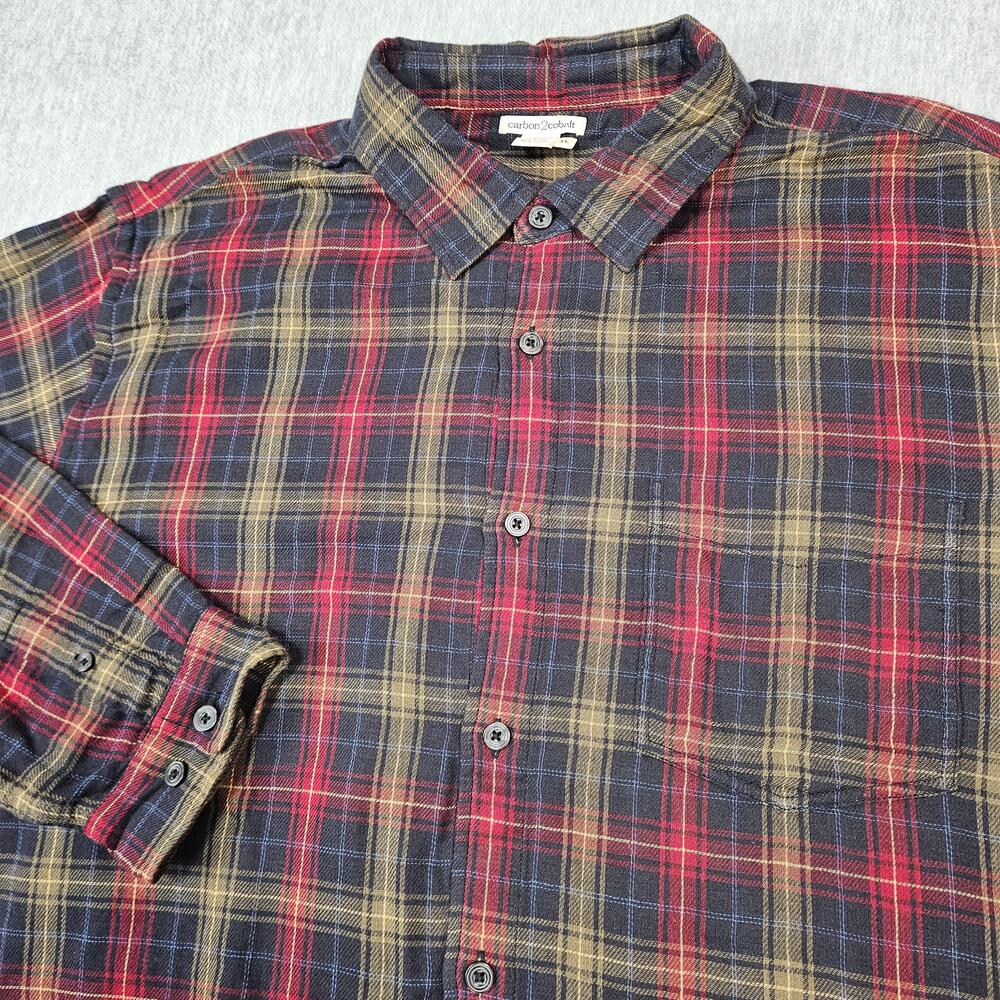carbon2cobalt Shirt Mens Extra Large Red Black Plaid Flannel Button Long Sleeve